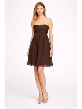 J. CREW ARABELLE STRAPLESS EMPIRE 100% SILK CHIFFON DRESS CHOCOLATE SIZE…